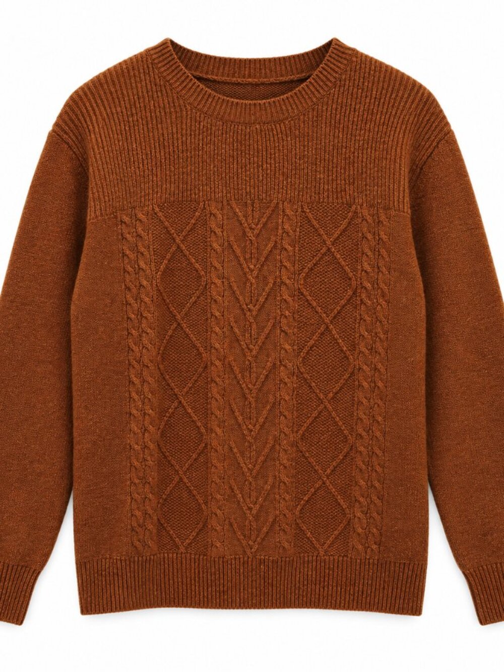 St. John’s Bay Rust Brown Cable Knit Crewneck Sweater Size Large NEW